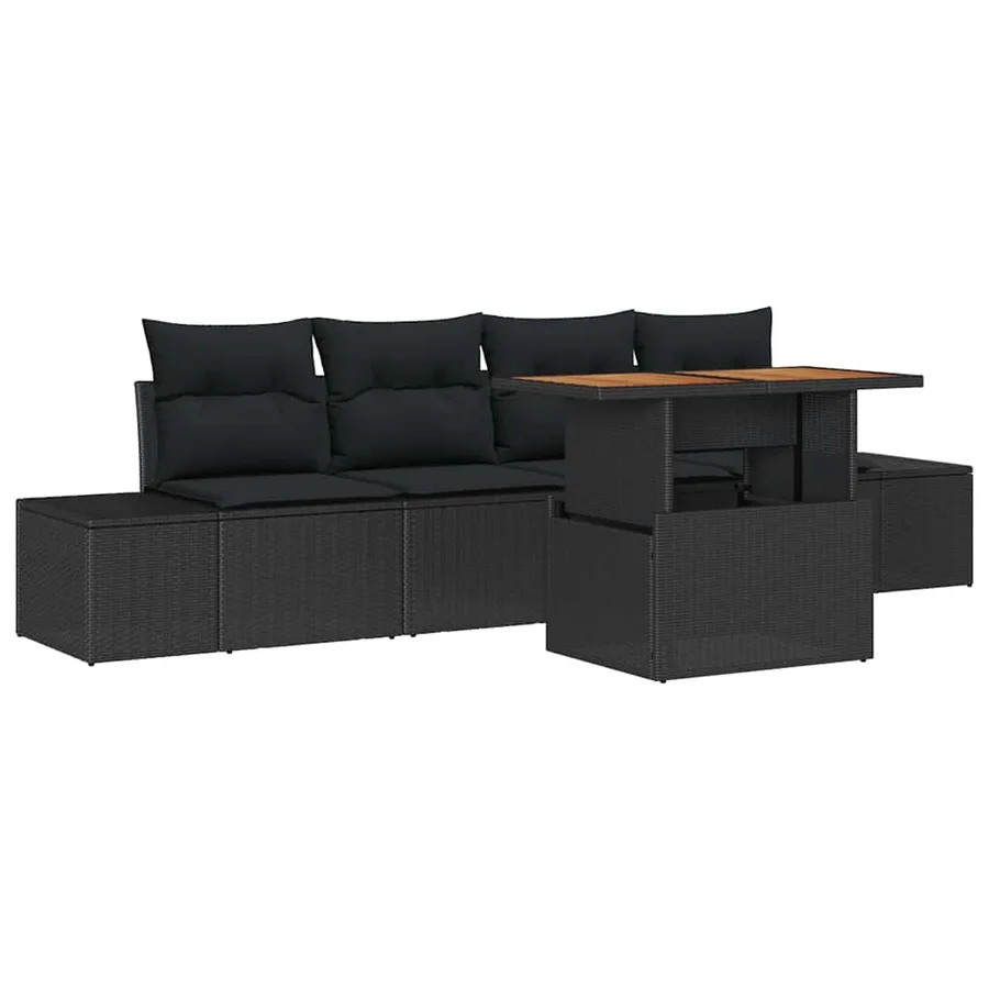 Ensemble de canapé de jardin 5 pcs Noir Poly rotin - 2