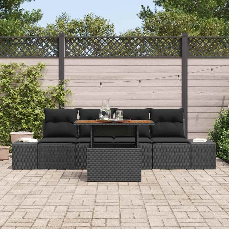 Ensemble de canapé de jardin 5 pcs Noir Poly rotin - 3