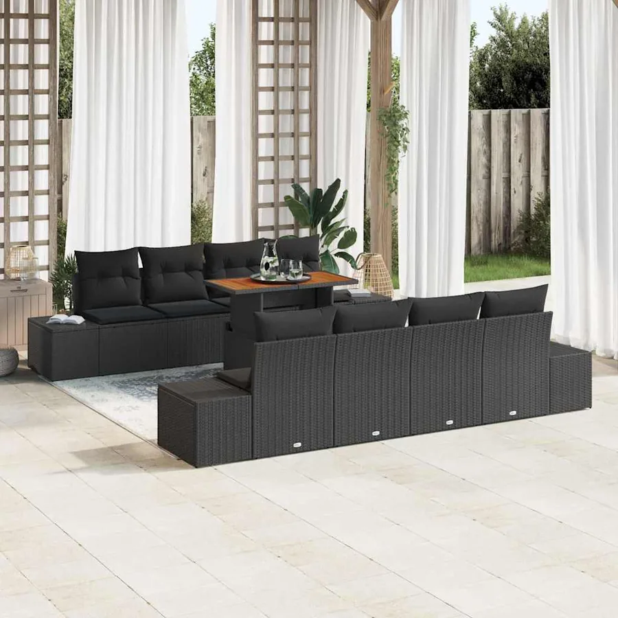 Ensemble de canapé de jardin 9 pcs Noir Poly rotin
