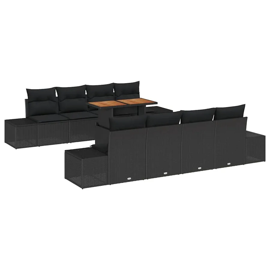 Ensemble de canapé de jardin 9 pcs Noir Poly rotin - 2