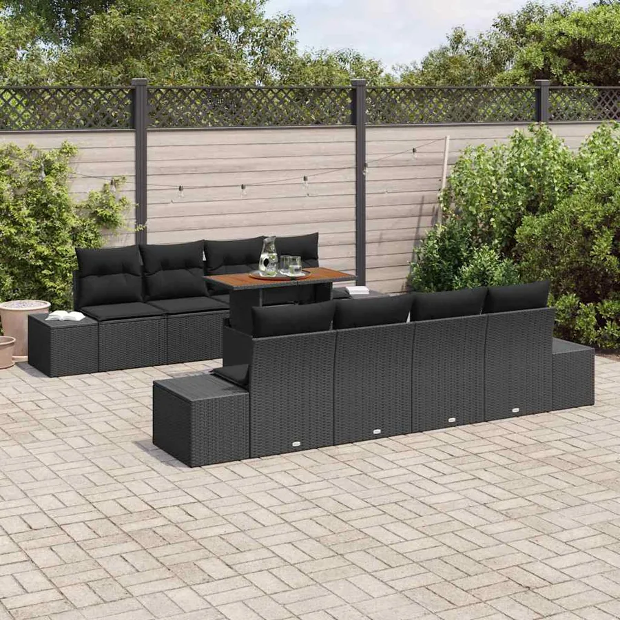 Ensemble de canapé de jardin 9 pcs Noir Poly rotin - 3