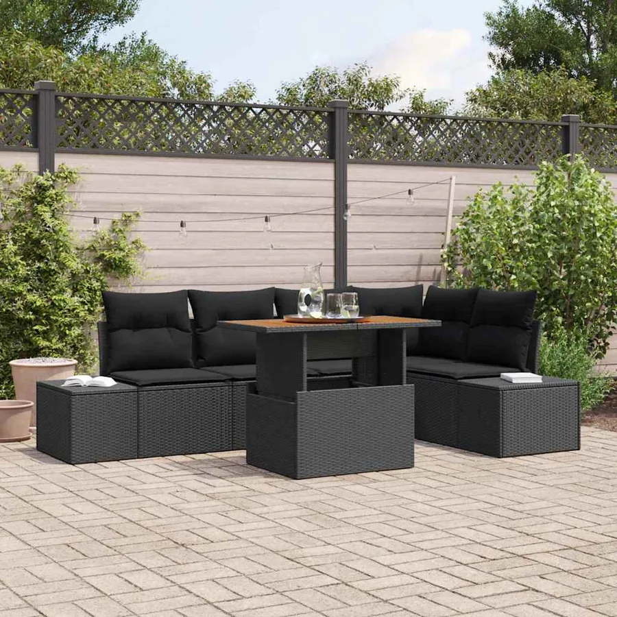 Ensemble de canapé de jardin 6 pcs Noir Poly rotin