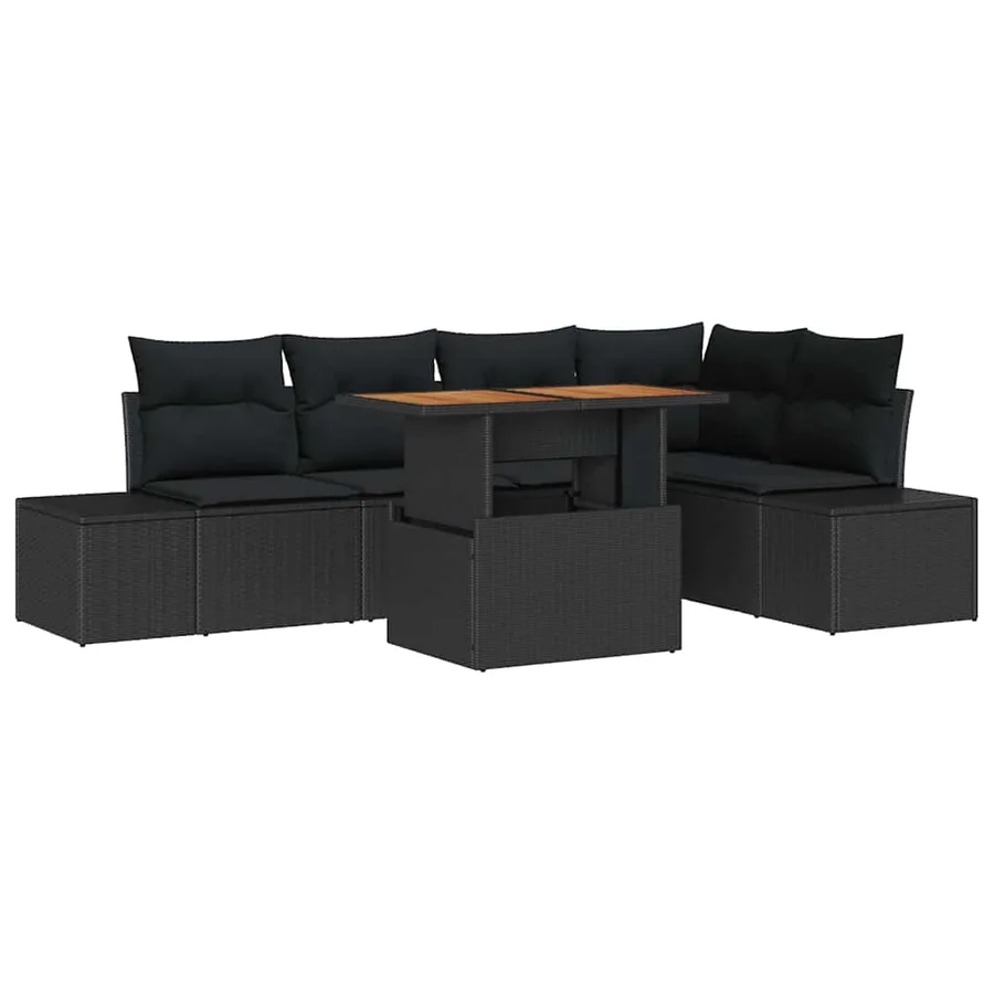 Ensemble de canapé de jardin 6 pcs Noir Poly rotin - 2