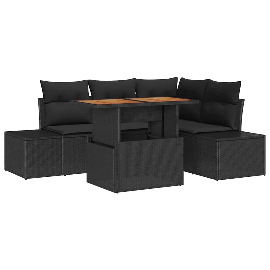 Ensemble de canapé de jardin 5 pcs Noir Poly rotin - 2