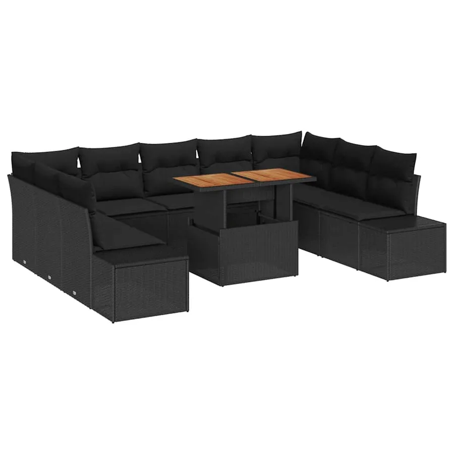Ensemble de canapé de jardin 10 pcs Noir Poly rotin - 2