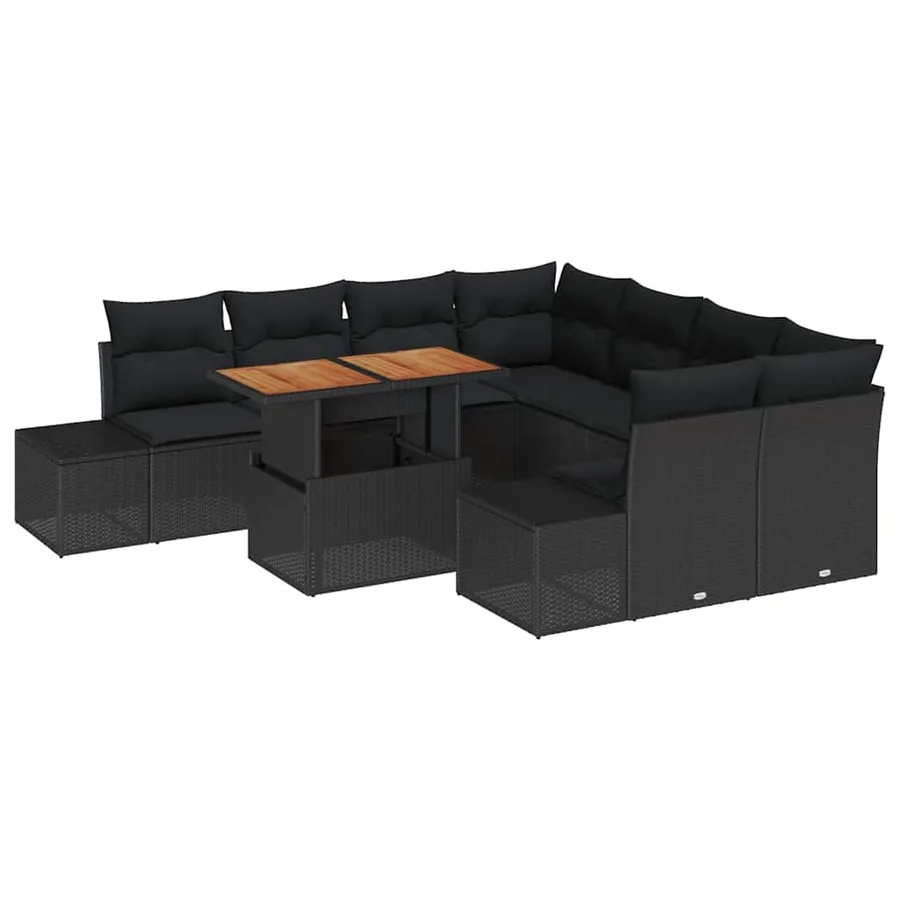 Ensemble de canapé de jardin 9 pcs Noir Poly rotin - 2