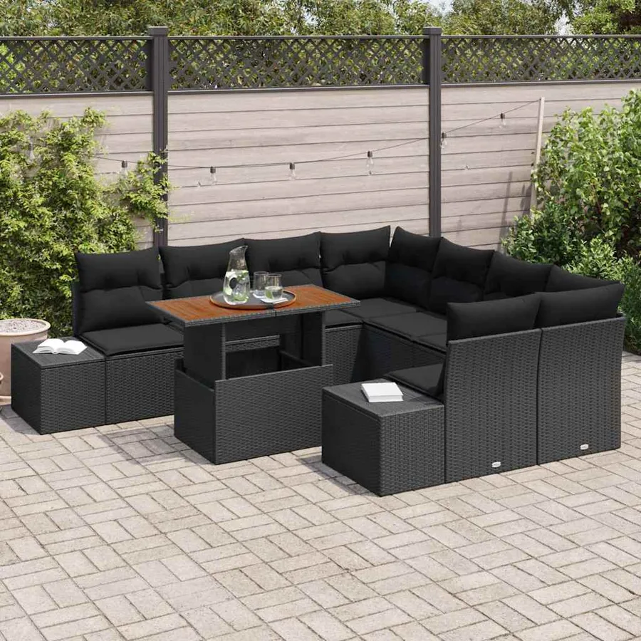 Ensemble de canapé de jardin 9 pcs Noir Poly rotin - 3