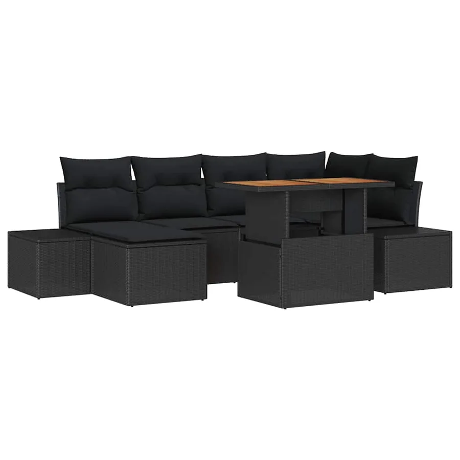 Ensemble de canapé de jardin 7 pcs Noir Poly rotin - 2