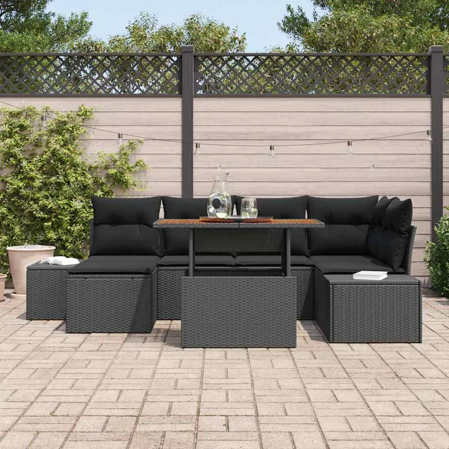 Ensemble de canapé de jardin 7 pcs Noir Poly rotin - 3