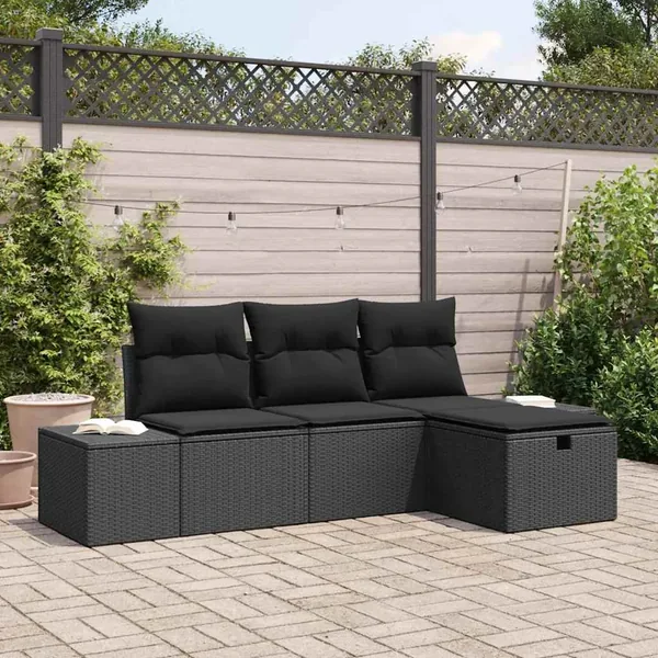 Ensemble de Canapés avec coussin 4 pcs polyrotin