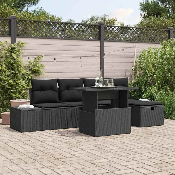 Ensemble de canapé de jardin 6 pcs Noir polyrotin