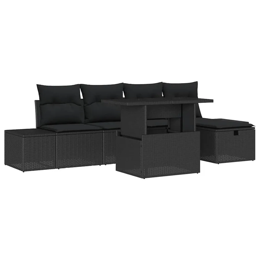 Ensemble de canapé de jardin 6 pcs Noir polyrotin - 2
