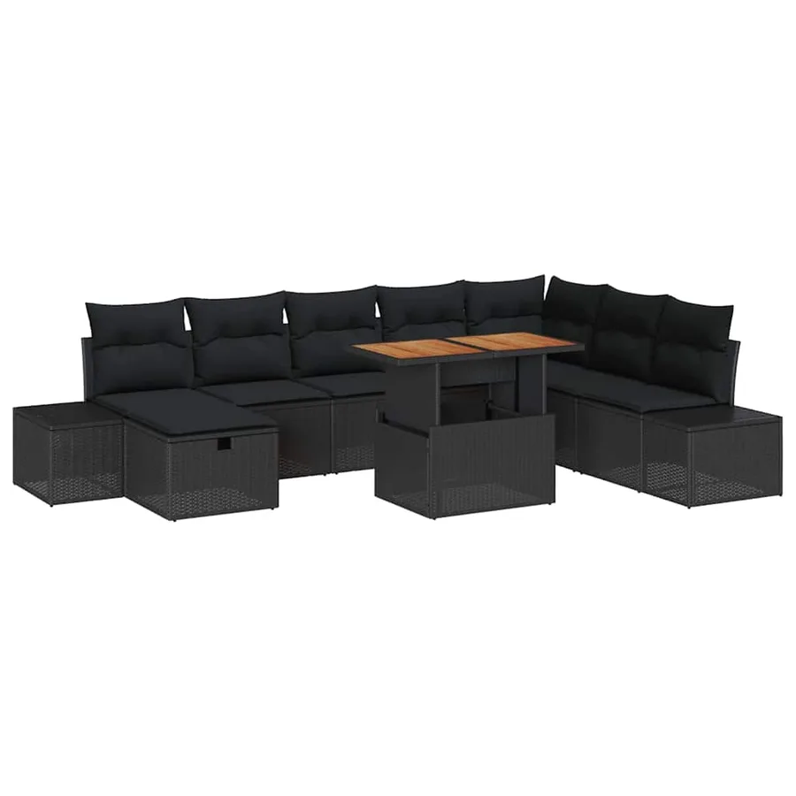 Ensemble de canapé de jardin 9 pcs Noir Poly rotin - 2