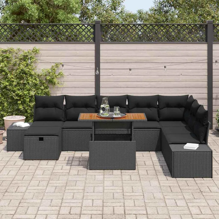 Ensemble de canapé de jardin 9 pcs Noir Poly rotin - 3