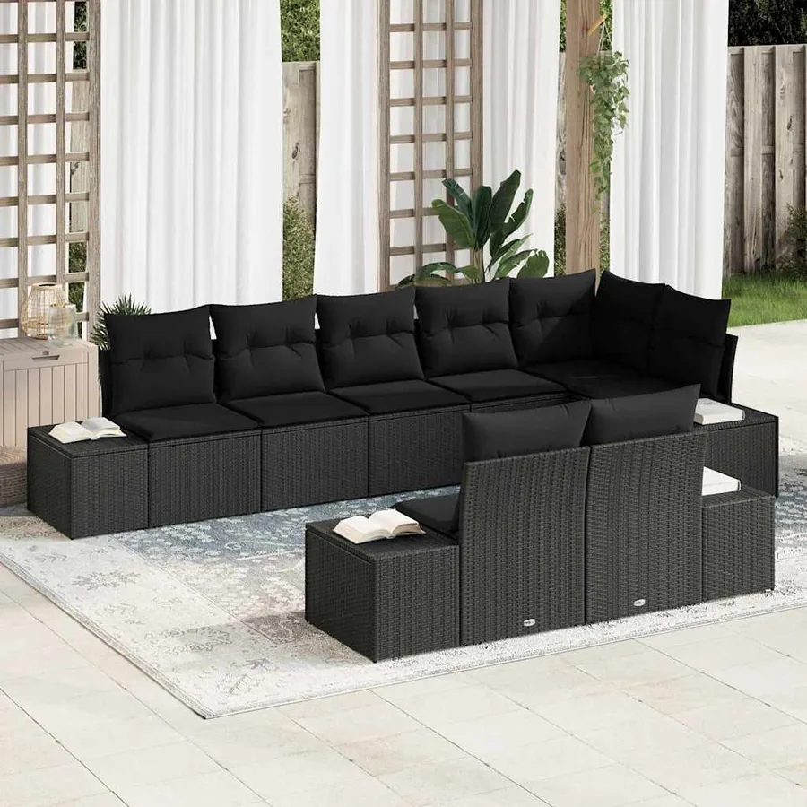Ensemble de canapé de jardin 8 pcs Noir Poly rotin