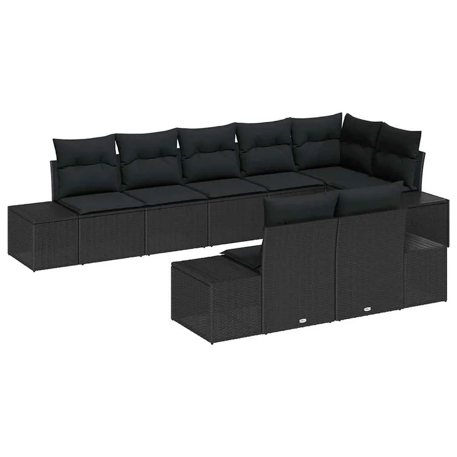 Ensemble de canapé de jardin 8 pcs Noir Poly rotin - 2