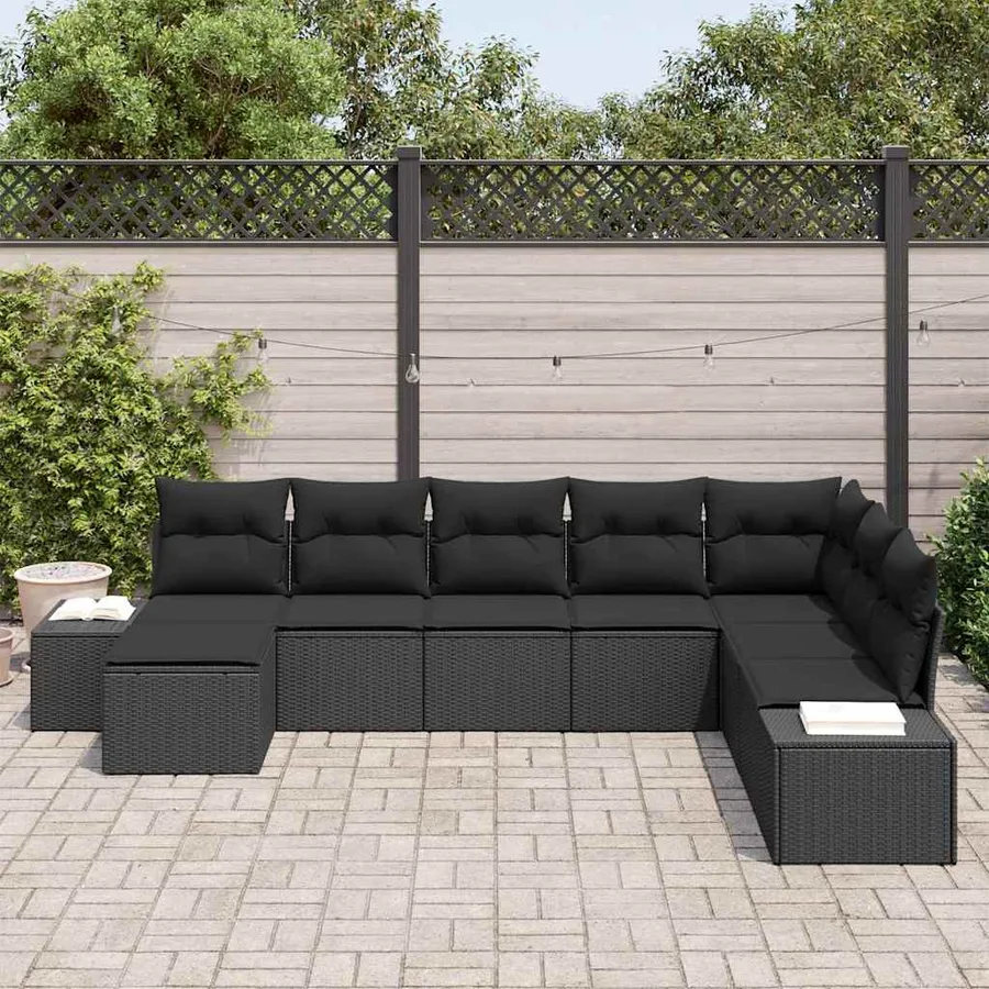 Ensemble de canapé de jardin avec coussin 8 pcs Noir polyrotin - 3