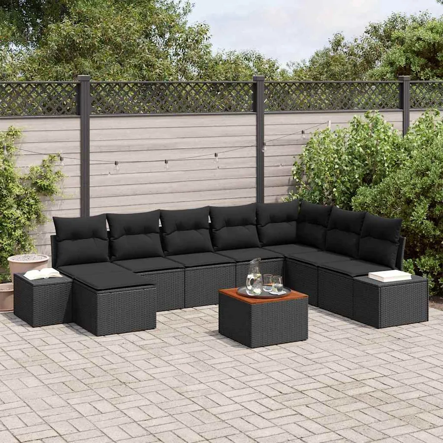 Ensemble de canapé de jardin 9 pcs Noir