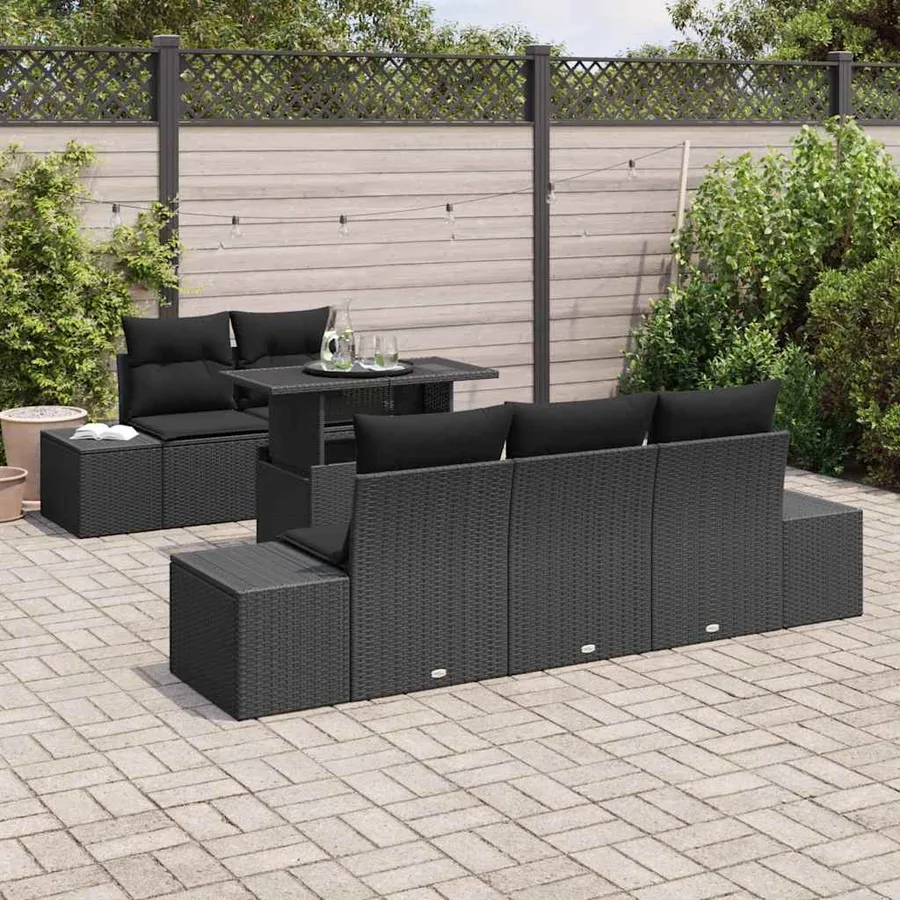 Ensemble de canapé de jardin avec coussin Réglable 6 pcs Noir - 3