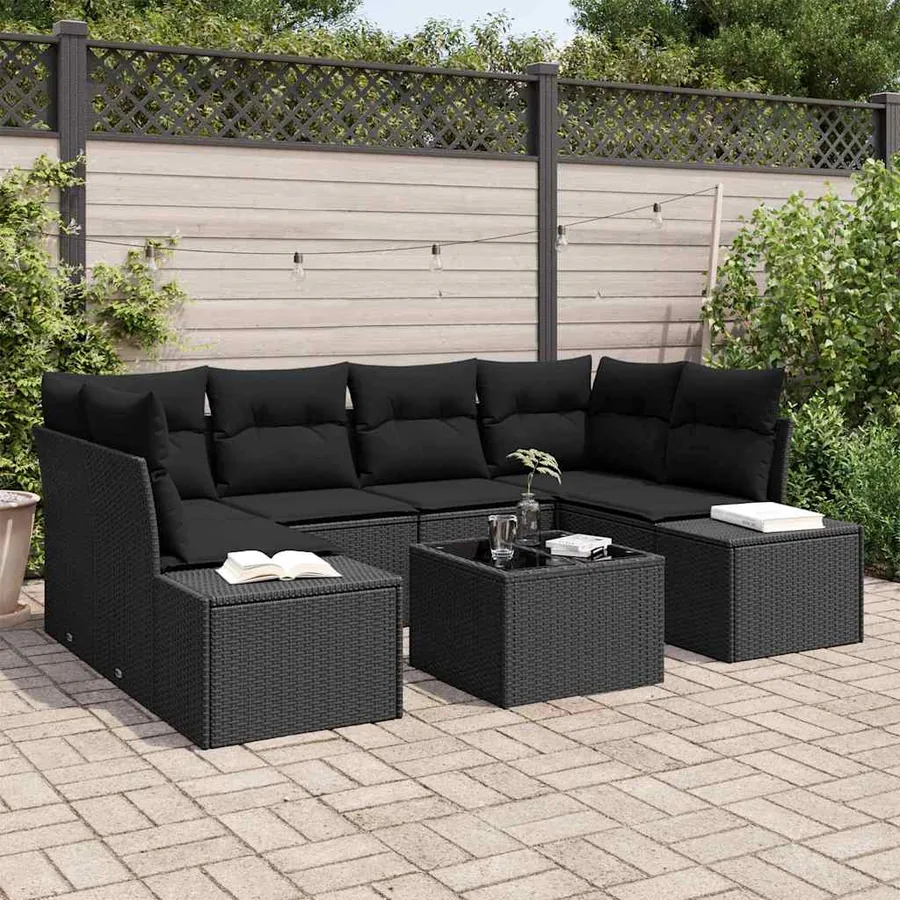 Ensemble de canapé de jardin avec coussin 8 pcs Noir polyrotin