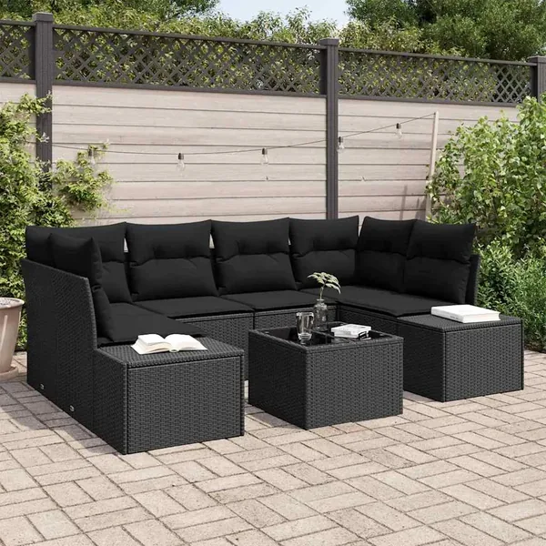 Ensemble de canapé de jardin avec coussin 8 pcs Noir polyrotin