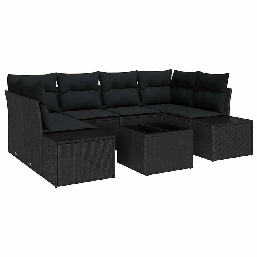Ensemble de canapé de jardin avec coussin 8 pcs Noir polyrotin - 2