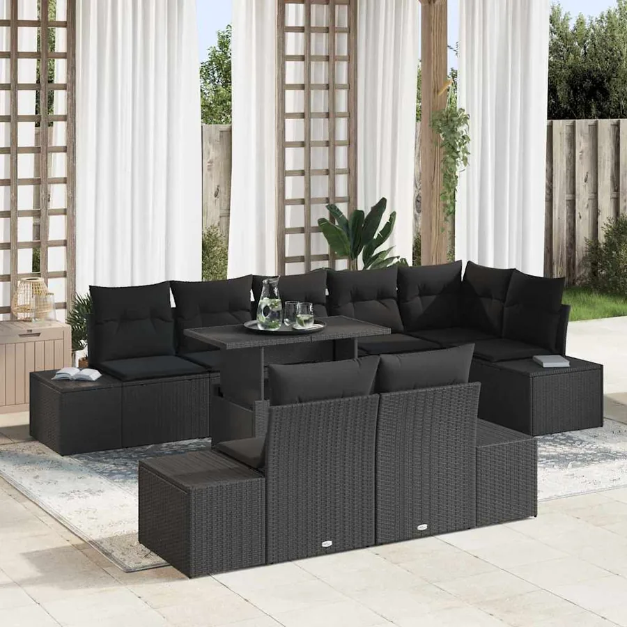 Ensemble de canapé de jardin 9 pcs Noir Poly rotin