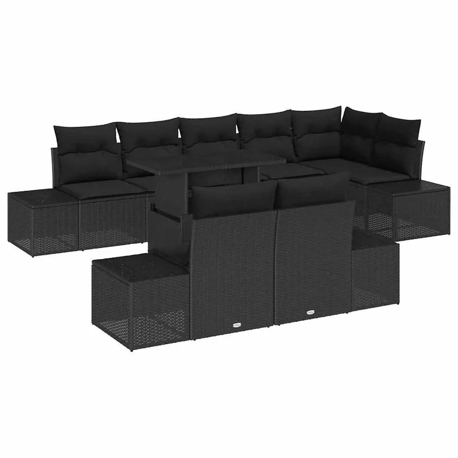 Ensemble de canapé de jardin 9 pcs Noir Poly rotin - 2