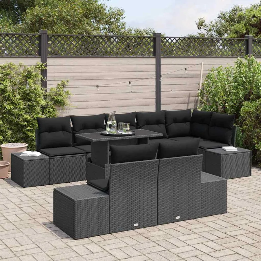 Ensemble de canapé de jardin 9 pcs Noir Poly rotin - 3