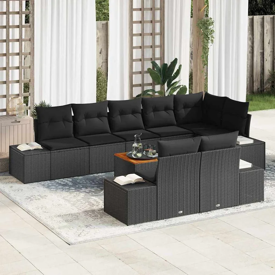 Ensemble de canapé de jardin avec stockage 9 pcs Noir
