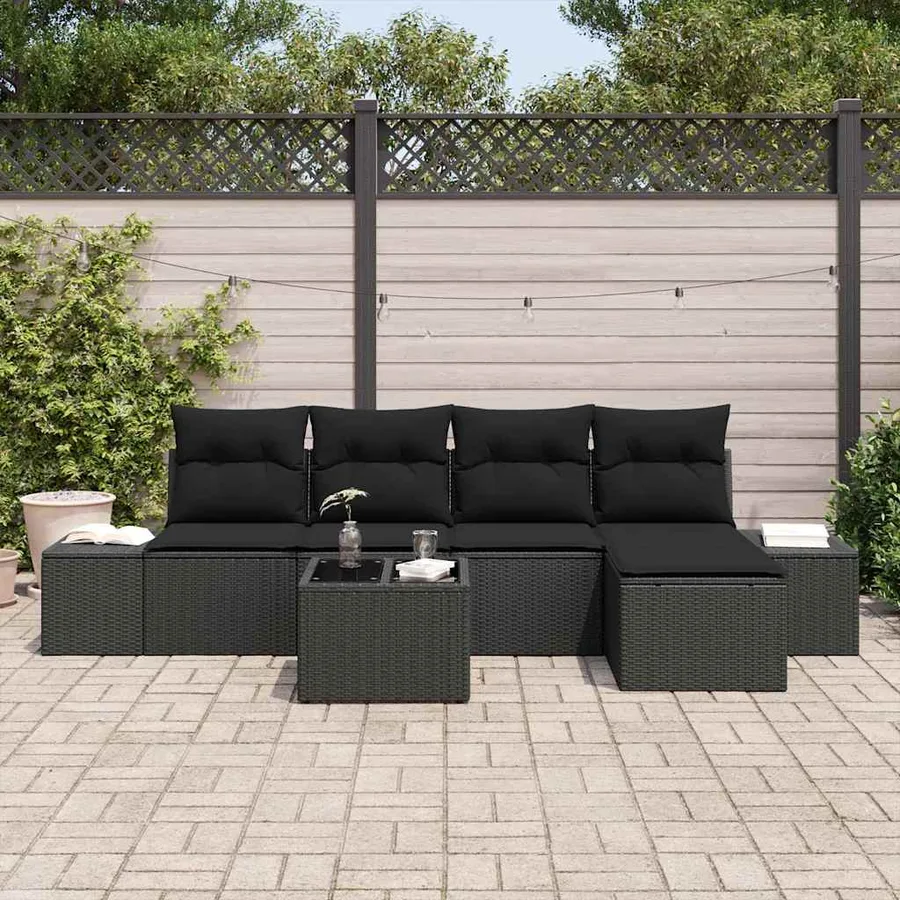 Ensemble de canapé de jardin avec coussin 5 pcs Noir polyrotin - 3