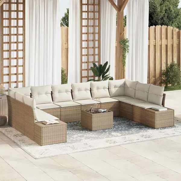 Ensemble de canapé de jardin 10 pcs Beige et crème Polyrotin