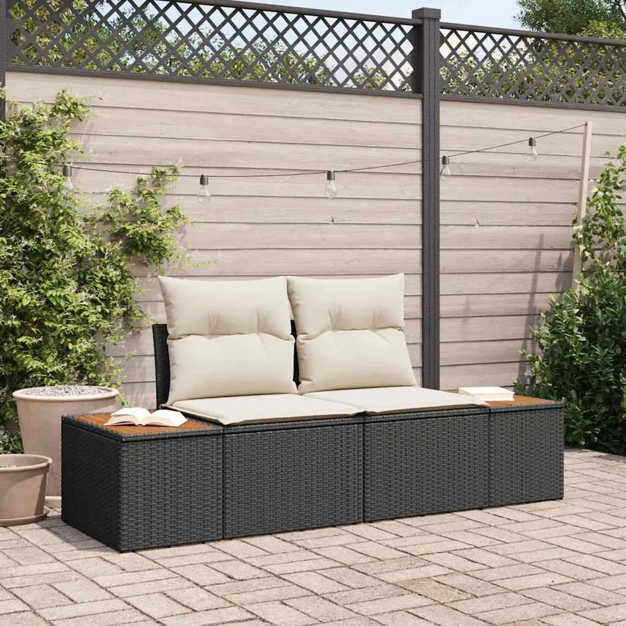 Canapé de jardin Noir 184 x 62 x 85cm polyrotin