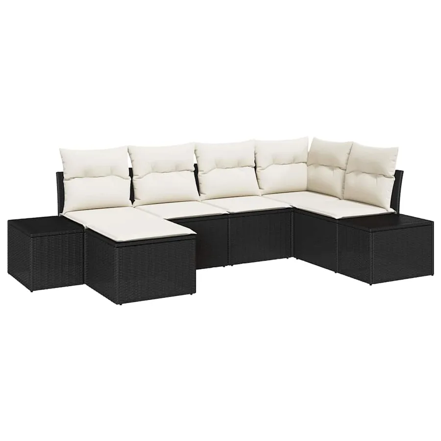 Ensemble de canapé de jardin 6 pcs Noir et Crème polyrotin - 2