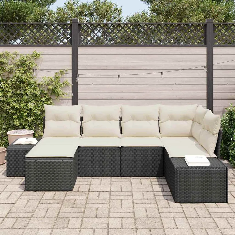 Ensemble de canapé de jardin 6 pcs Noir et Crème polyrotin - 3