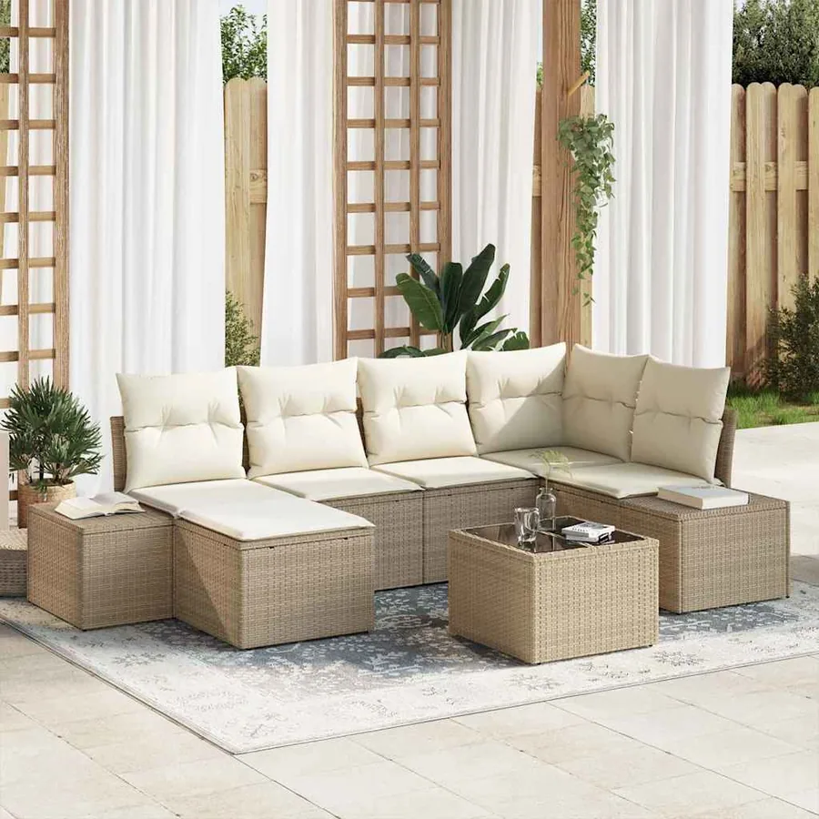 Ensemble de canapé de jardin 6 pcs Beige et crème polyrotin