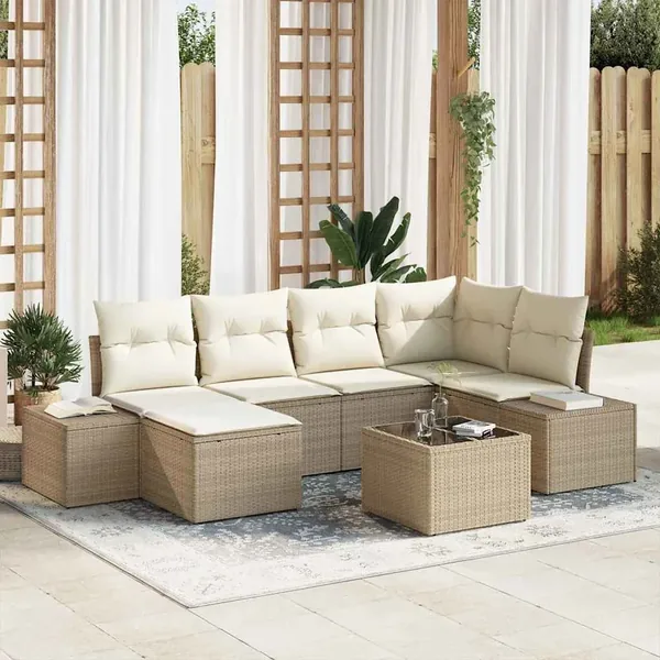 Ensemble de canapé de jardin 6 pcs Beige et crème polyrotin