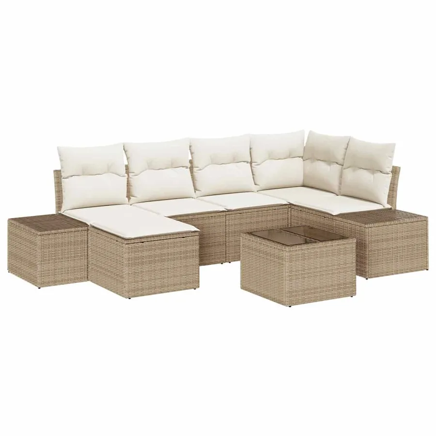 Ensemble de canapé de jardin 6 pcs Beige et crème polyrotin - 2