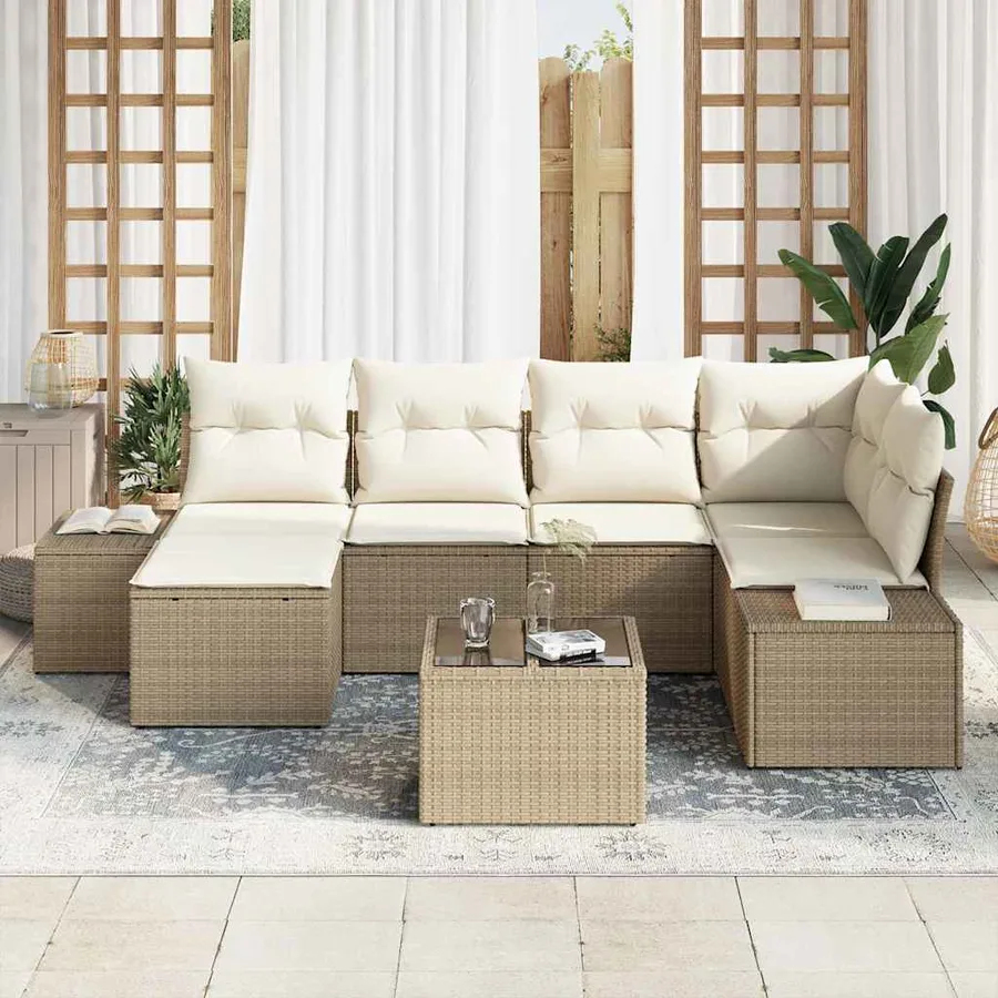 Ensemble de canapé de jardin 6 pcs Beige et crème polyrotin - 3