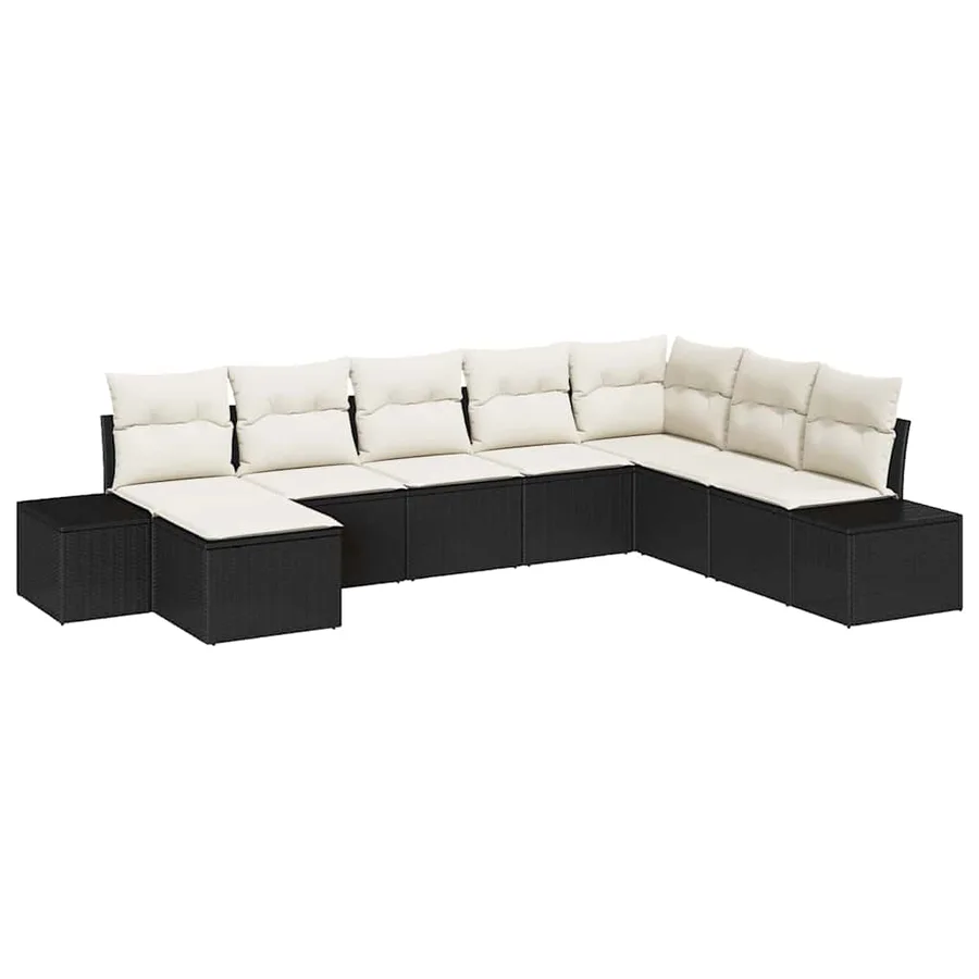 Ensemble de canapé de jardin 8 pcs Noir et Crème polyrotin - 2
