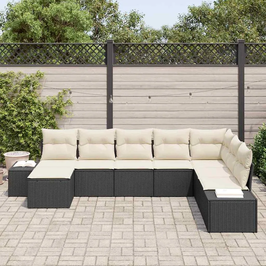 Ensemble de canapé de jardin 8 pcs Noir et Crème polyrotin - 3