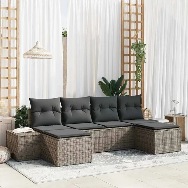 Ensemble de canapé de jardin avec coussin 4 pcs Gris polyrotin