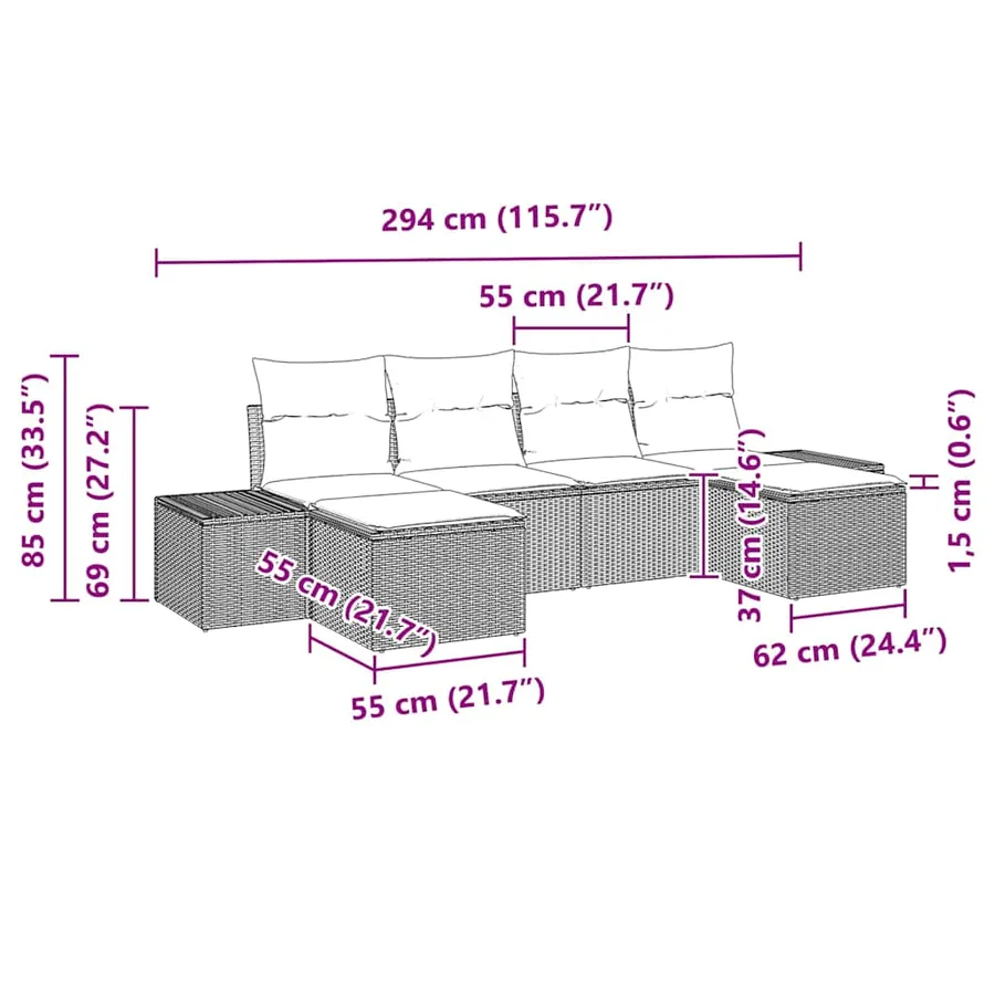 Ensemble de canapé de jardin avec coussin 4 pcs Gris polyrotin - 12