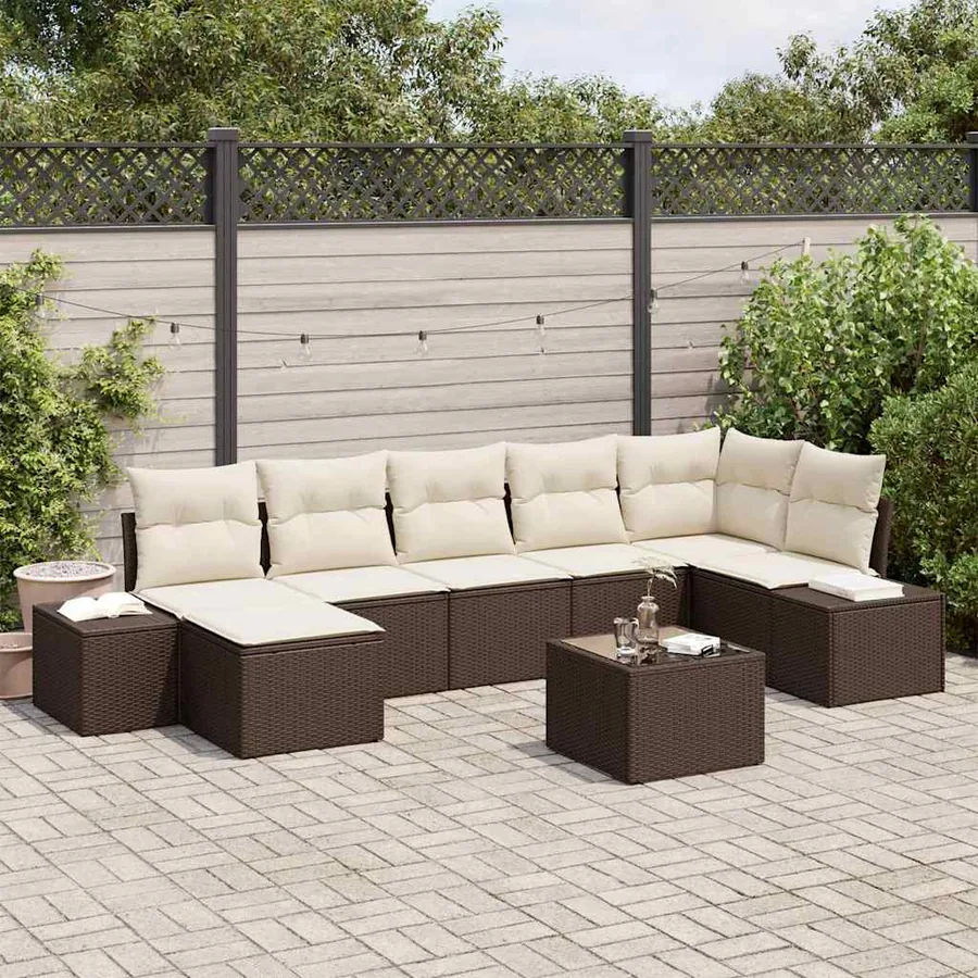 Ensemble de canapé de jardin 7 pcs Marron polyrotin