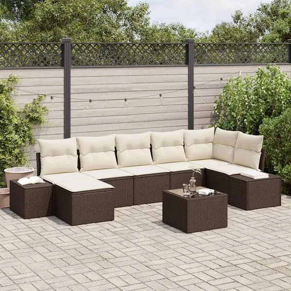 Ensemble de canapé de jardin 7 pcs Marron polyrotin