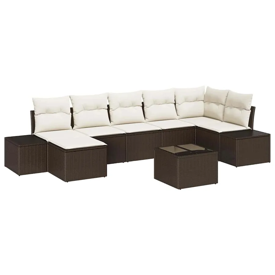 Ensemble de canapé de jardin 7 pcs Marron polyrotin - 2