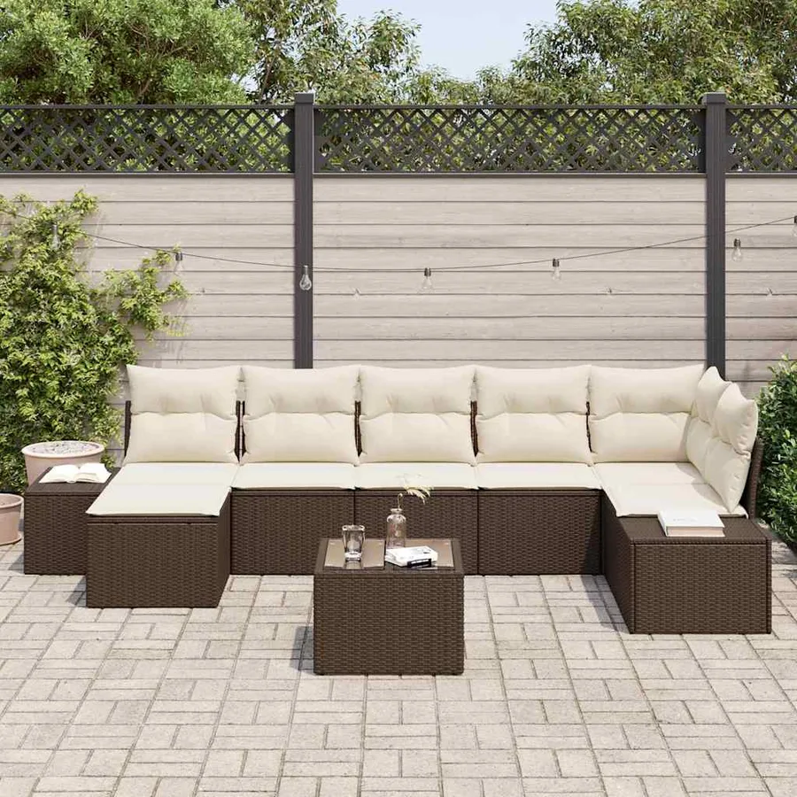Ensemble de canapé de jardin 7 pcs Marron polyrotin - 3