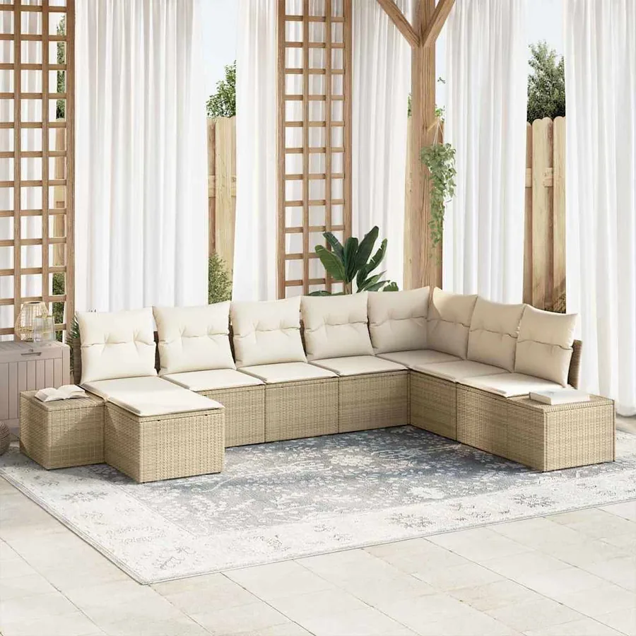 Ensemble de canapé de jardin 8 pcs Beige et crème polyrotin