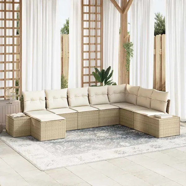 Ensemble de canapé de jardin 8 pcs Beige et crème polyrotin