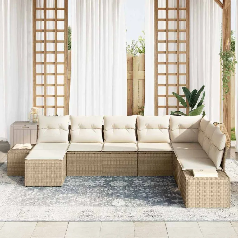 Ensemble de canapé de jardin 8 pcs Beige et crème polyrotin - 3